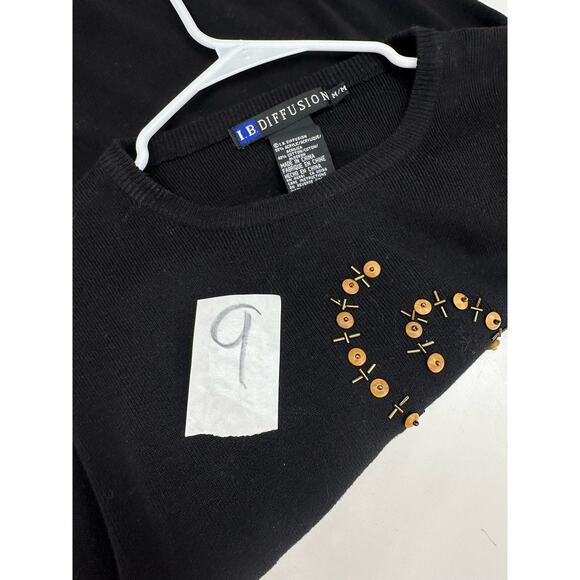 IB Diffusion Womens Sweater Size Medium Black Beaded Sequin Design Vintage - Picture 10 of 10